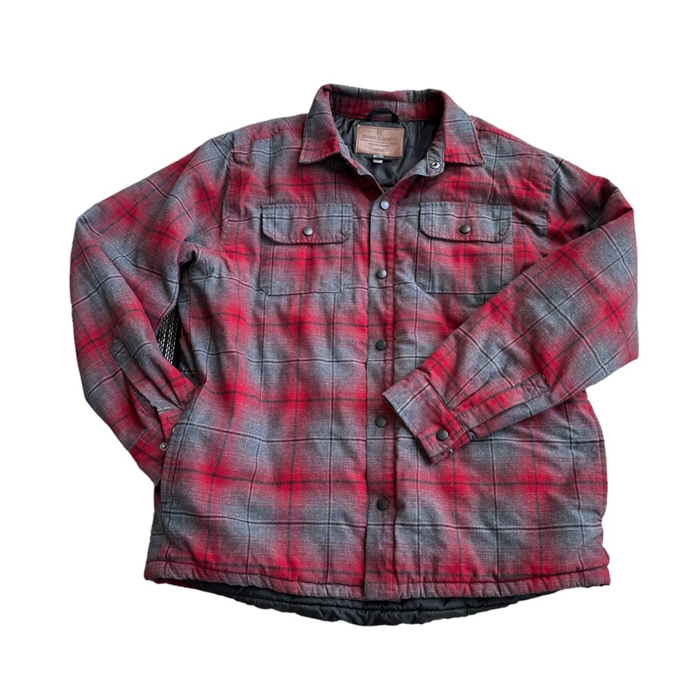 Rugged Elements Men's Red & Grey Plaid Front Snap Shacket with Lining‎ Size: XL